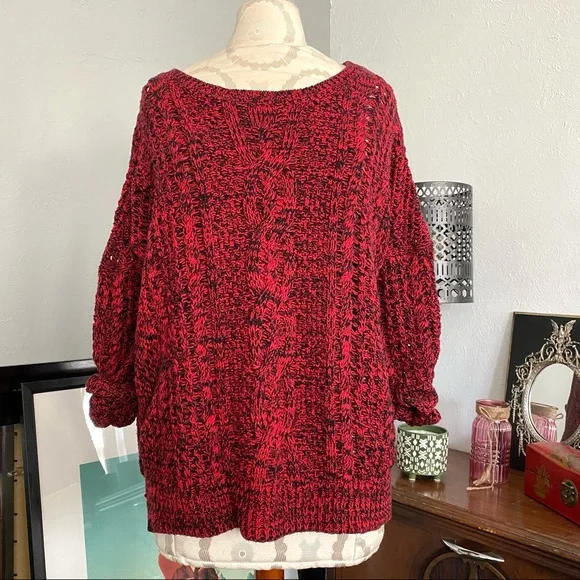 Express Red & Black Oversized Cable Knit Chunky Sweater - Picture 1 of 10